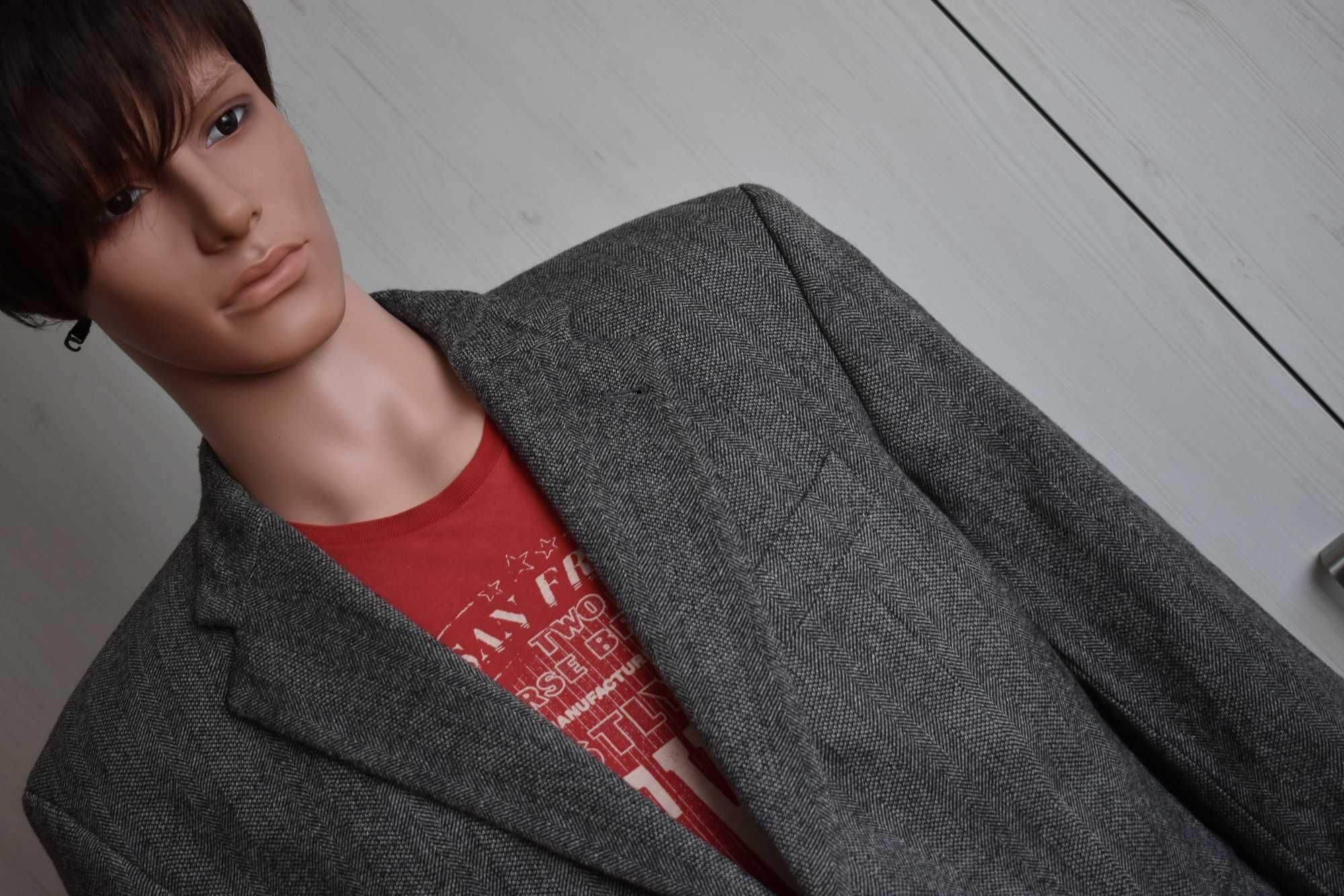 Marynarka wełniana XL XXL blazer wełna 100% elegancka biurowa jodełka