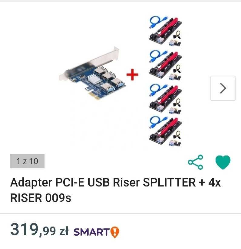 Rozdzielacz adapter splitter PCI-E/USB na 4 karty graficzne