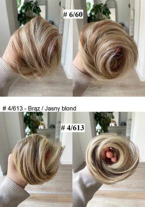 Doczepiany kok na gumce włosy naturalne balejaż ciemny blond lub braz