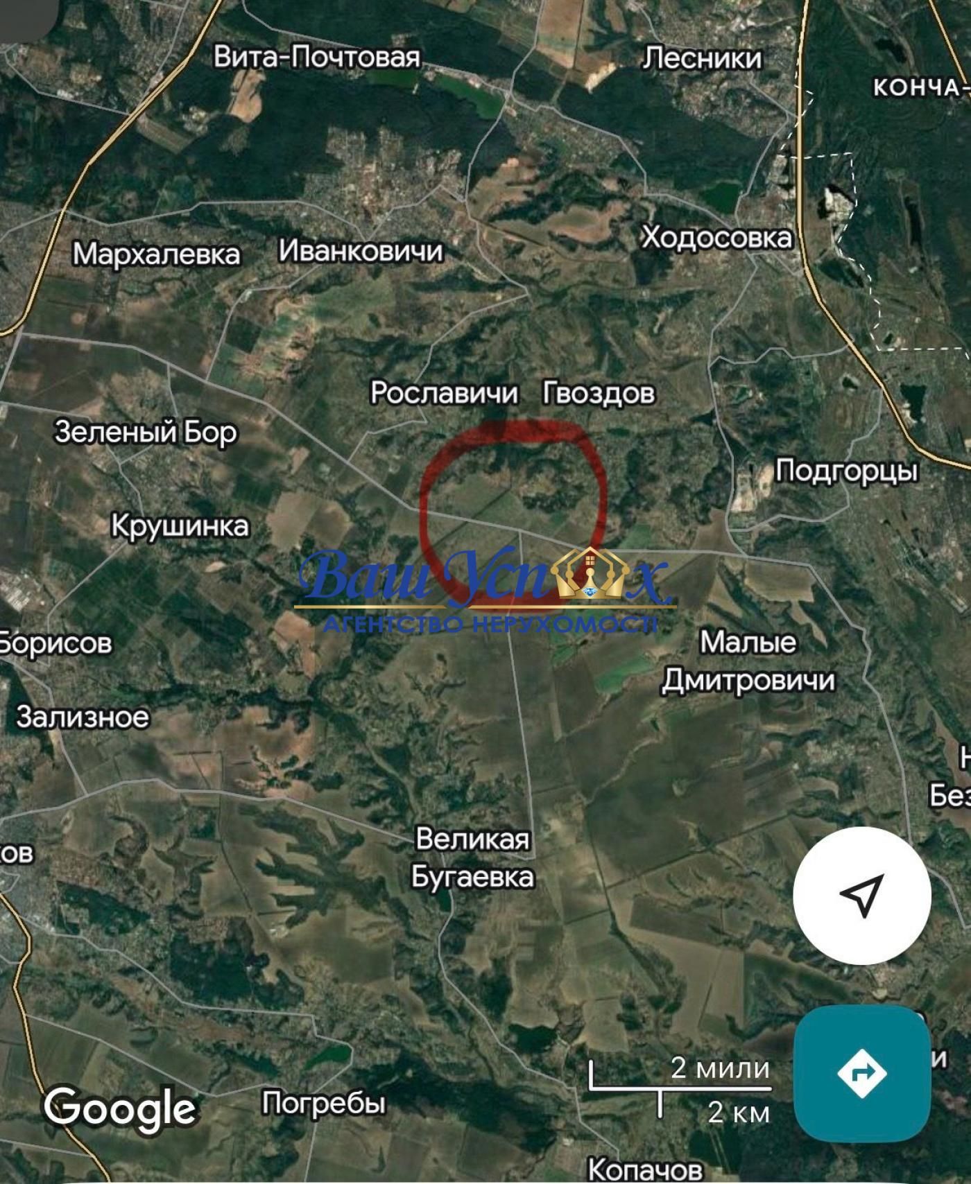 Продаж землі під містечко, село Рославичі.  ГК Гвоздов