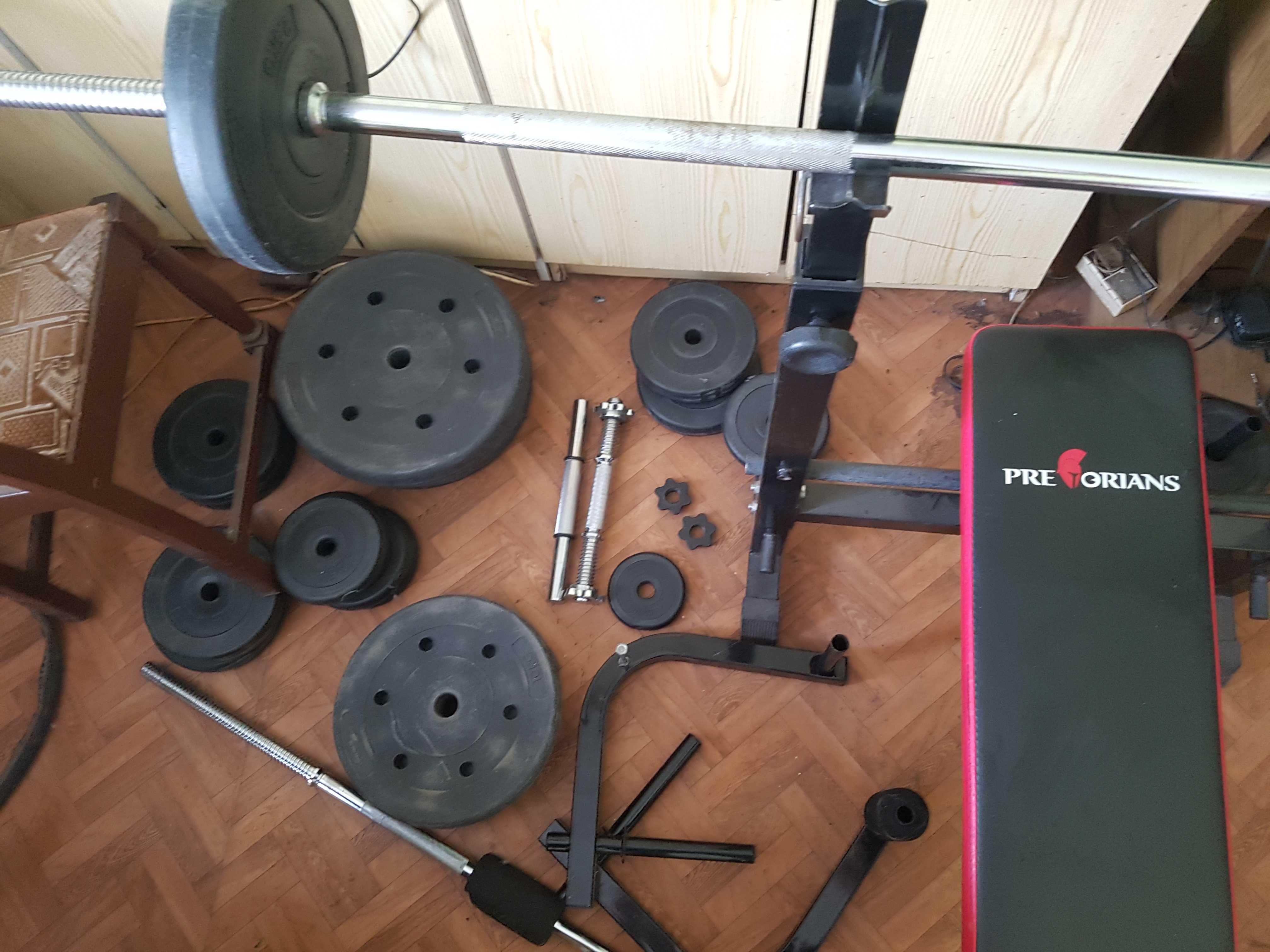 ławeczka treningowa wraz z ciężarami 141kg, gryfami OKAZJA!