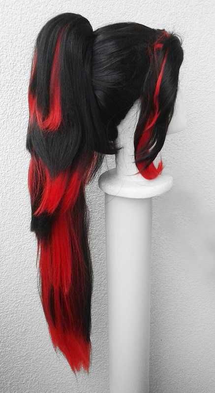 Kokushibou Demon Slayer Czarna peruka z kitką cosplay wig Kokushibo