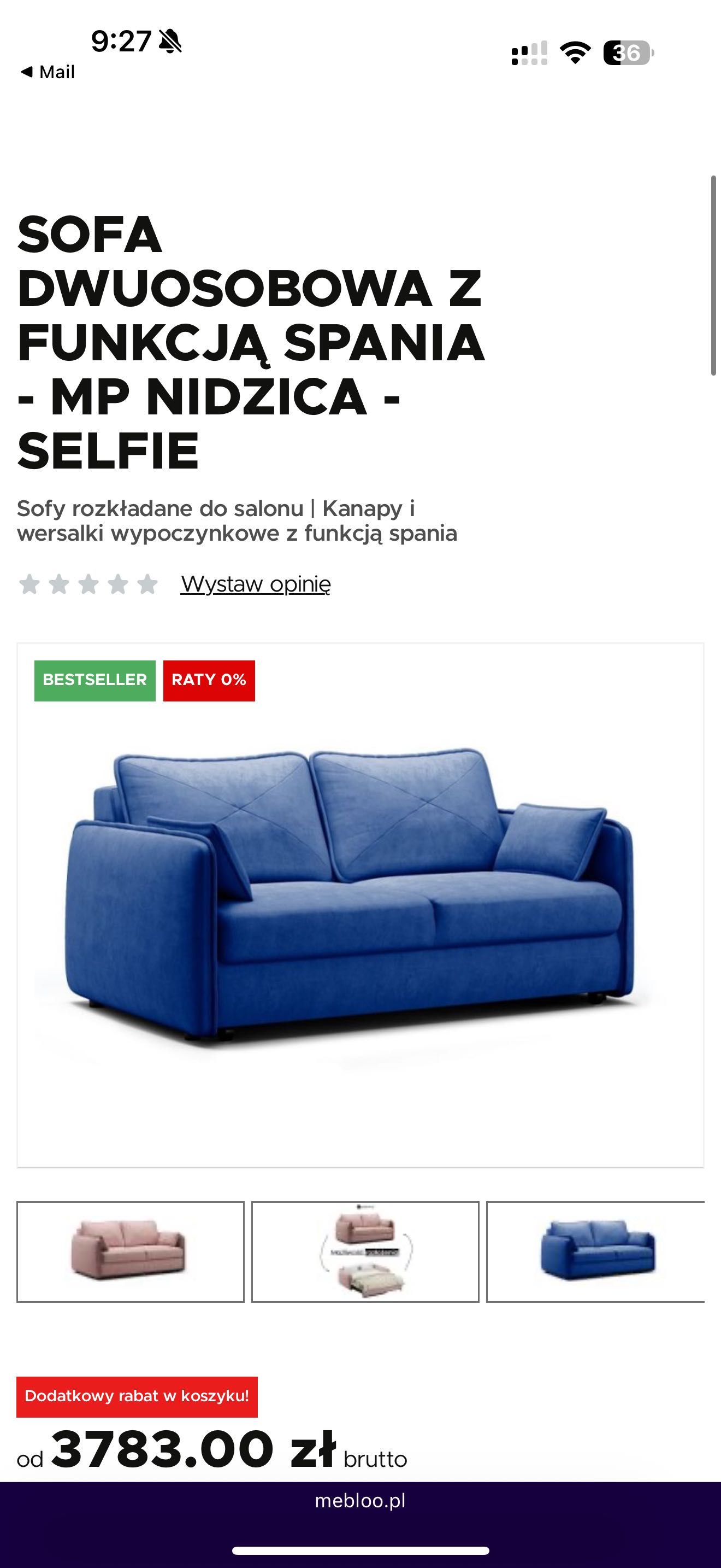 Sofa Dwuosobowa z Funkcją Spania i Szufladą Model Selfie MEBLOO