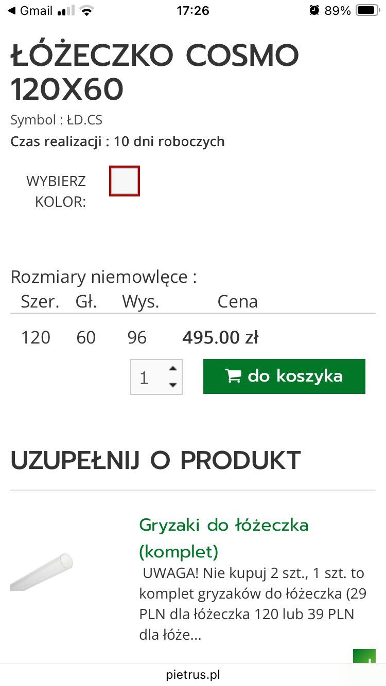 Łóżeczko dziecięce - Cosmo 120x60 + Materac Rucken