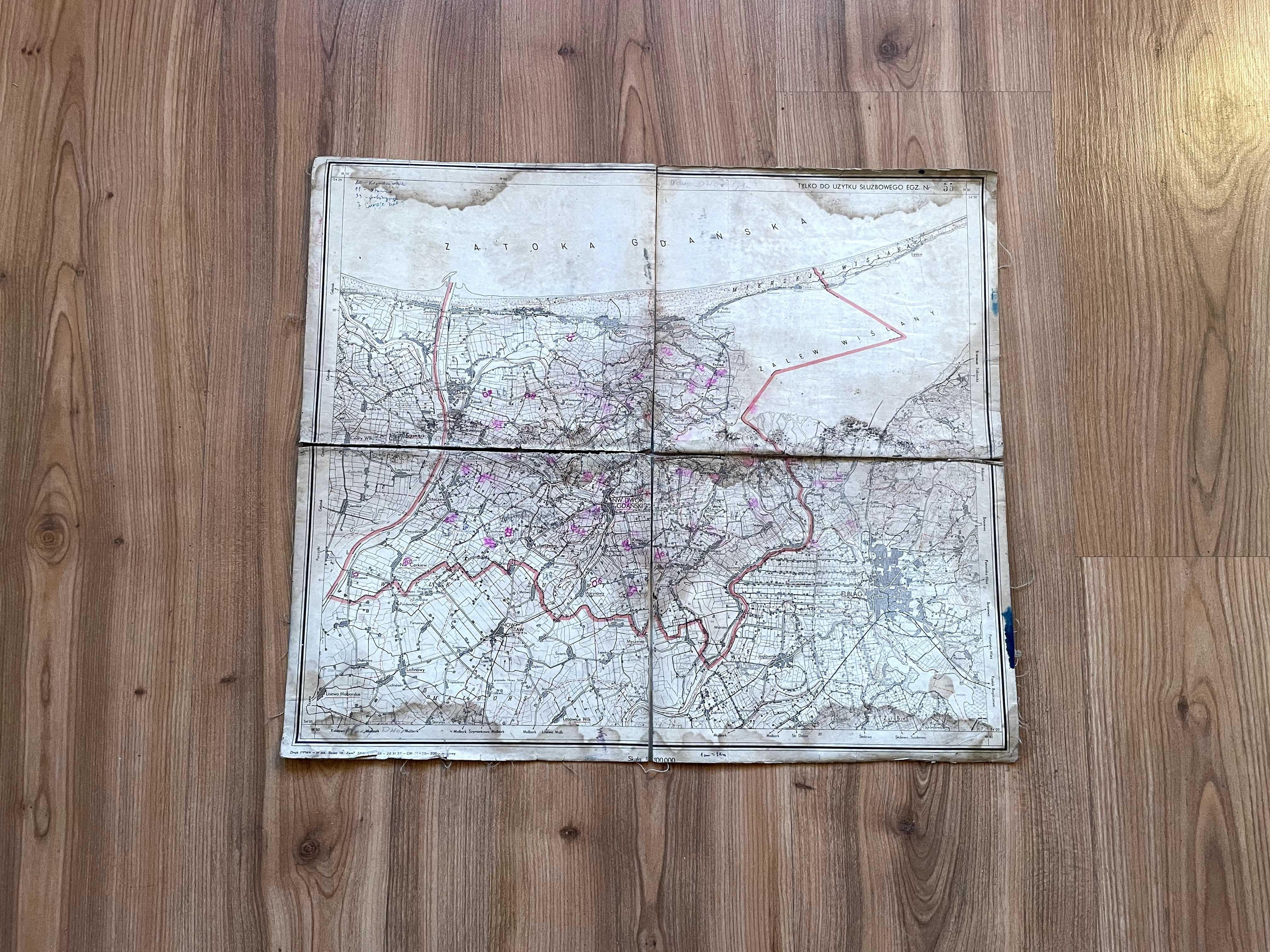 Zestaw starych map - Poufne - Gdańsk / Malbork / Puck / Tczew - 1968