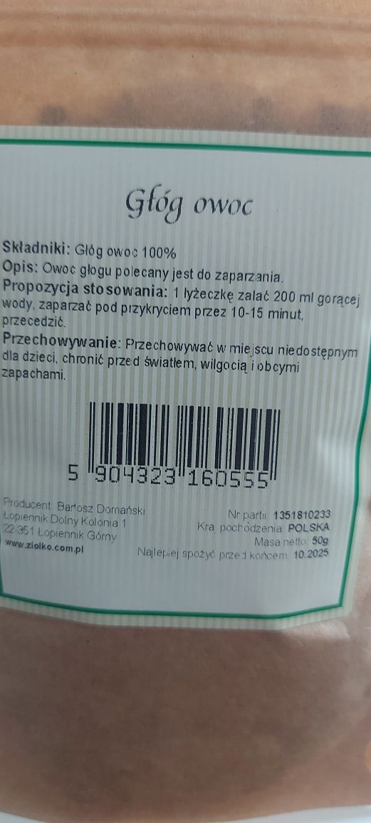 Głóg owoc 50g naczynia krwionośne, biegunka, trawienie, obniża ciśnien