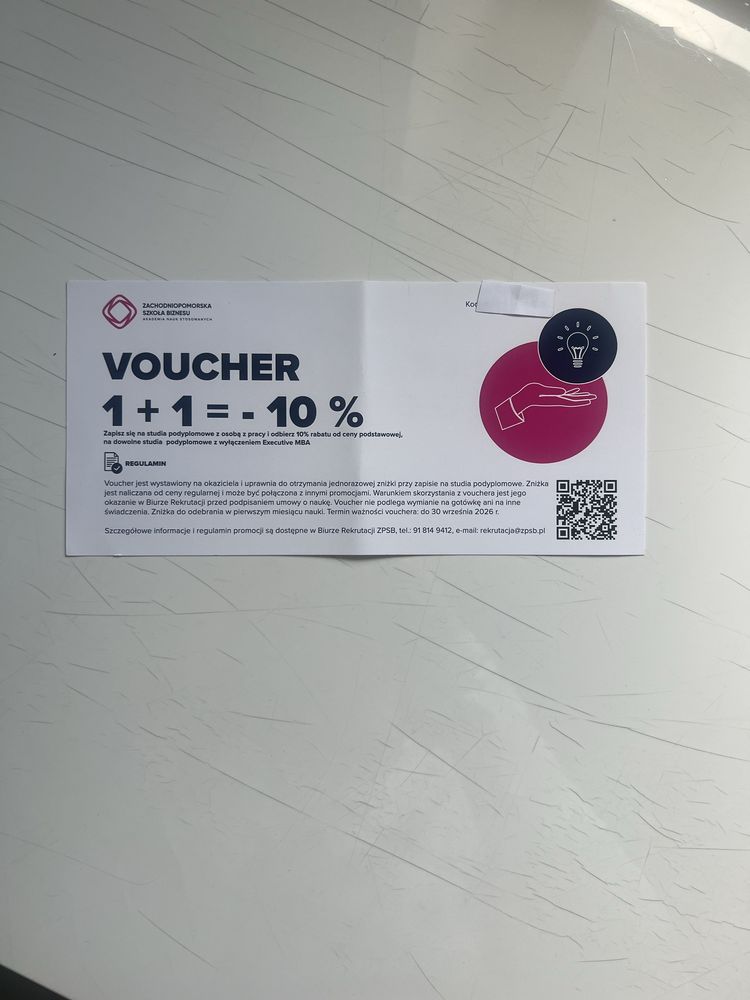 Voucher Bon na studia podyplomowe Zachodniopomorska Szkoła Biznesu