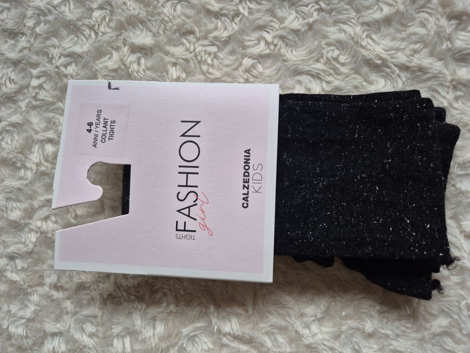 Rajstopy Calzedonia kids 4/6 czarne srebrne jesienne zimowe wiskoza