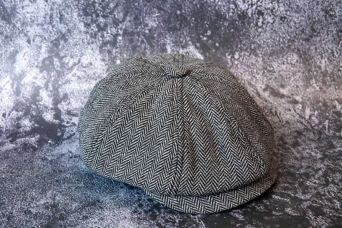 KASZKIET wełniany jodełka tweed czapka bakerboy PEAKY BLINDERS