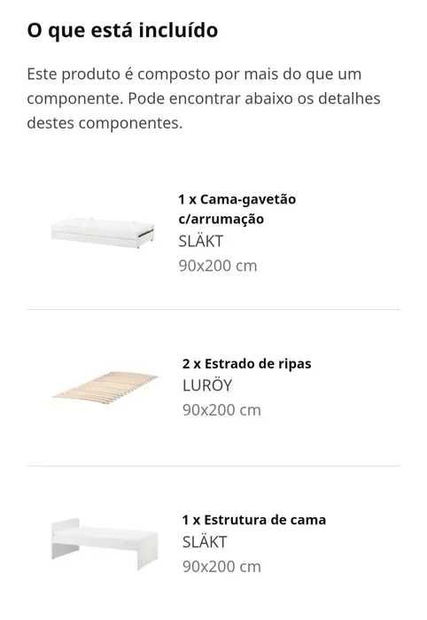 Cama dupla com estrado + gaveta arrumação SLAKT IKEA