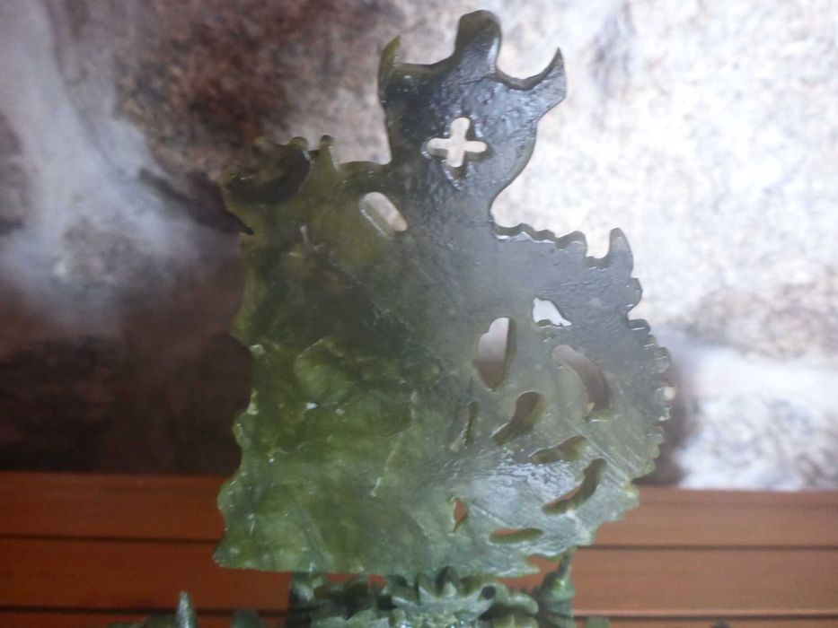 Vintage Barco de Jade Verde Cultura Chinesa do Dragão ESCULPIDO Á MÃO