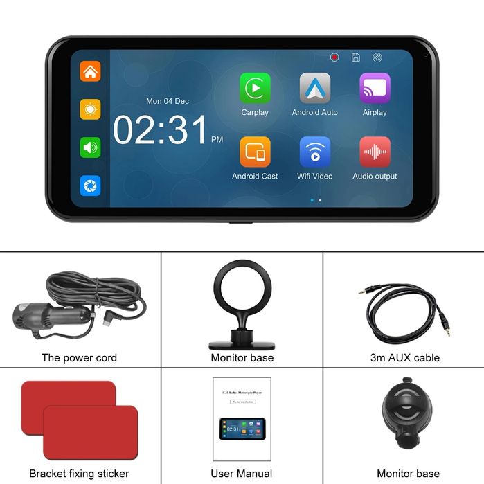 Rádio Portátil 6,25 polegadas Câmara frontal 4K Carplay Android Auto