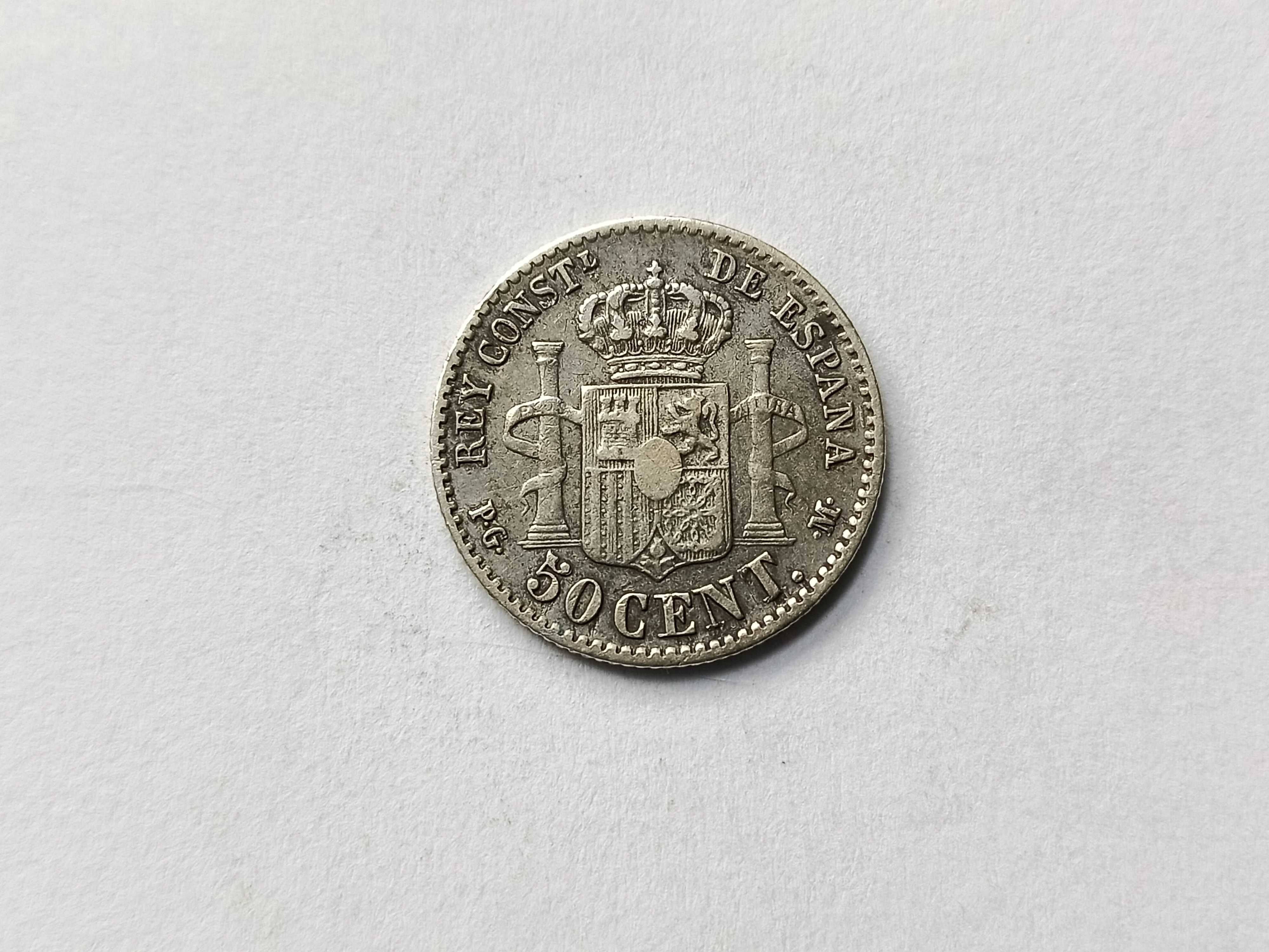 50 Centimes 1892 PG M Hiszpania Srebro