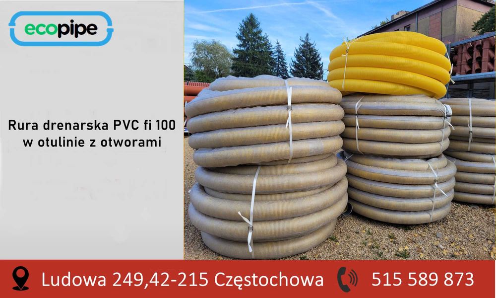 Rura drenarska PVC fi 100 z otworami w otulinie