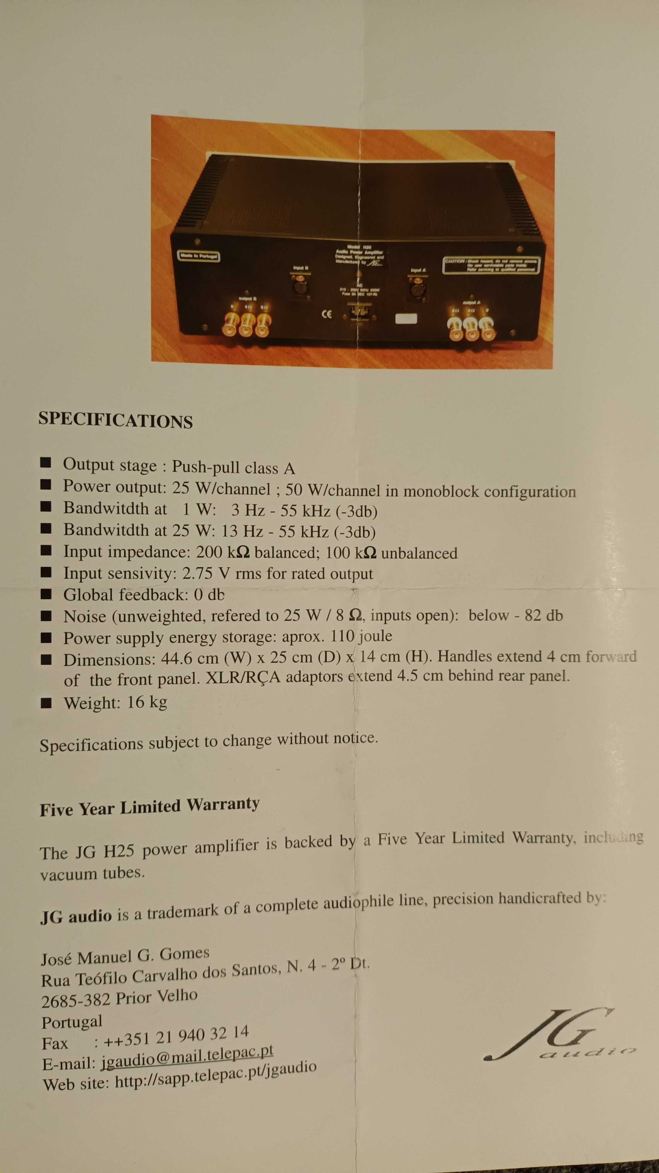 Amplificador JG AUDIO H-25 Power Amplifier