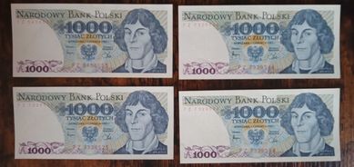 Cztery banknoty 1000zł. 