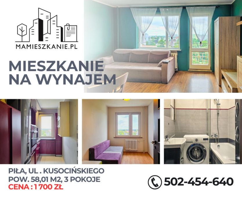 Piła, Kusocińskiego – 3 pokoje, 58 m², wynajem