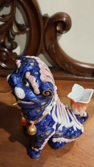 Escultura Figura Vista Alegre Cão de Foo castiçal 16cm pintura  manual