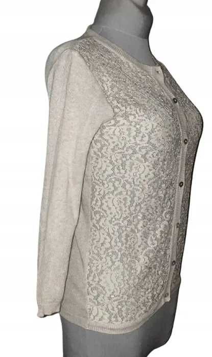 Zara sweter z koronkowym przodem włóczka akryl + mohair M | 521G