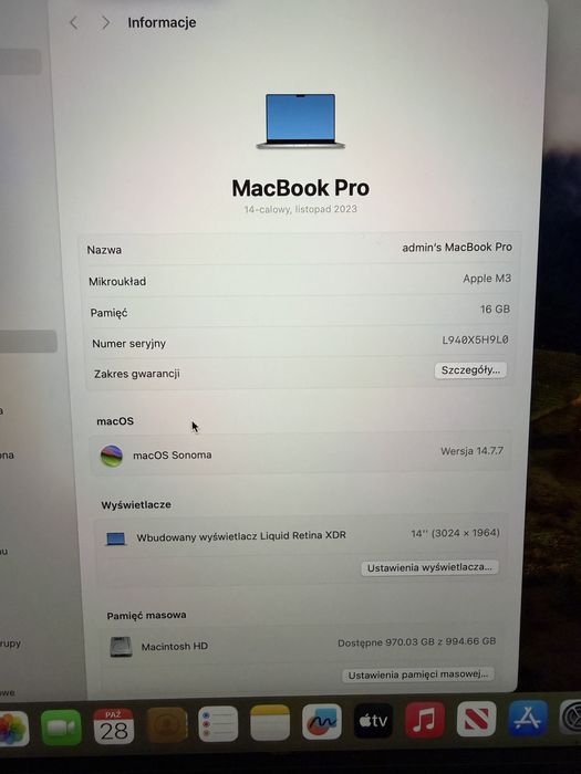 Laptop MacBook pro M3 16gb 1 TB