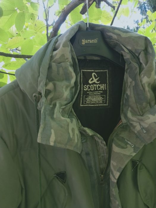 Bardzo ciepła kurtka zimowa Scotch&Soda męska z kapturem oliwkowa XL