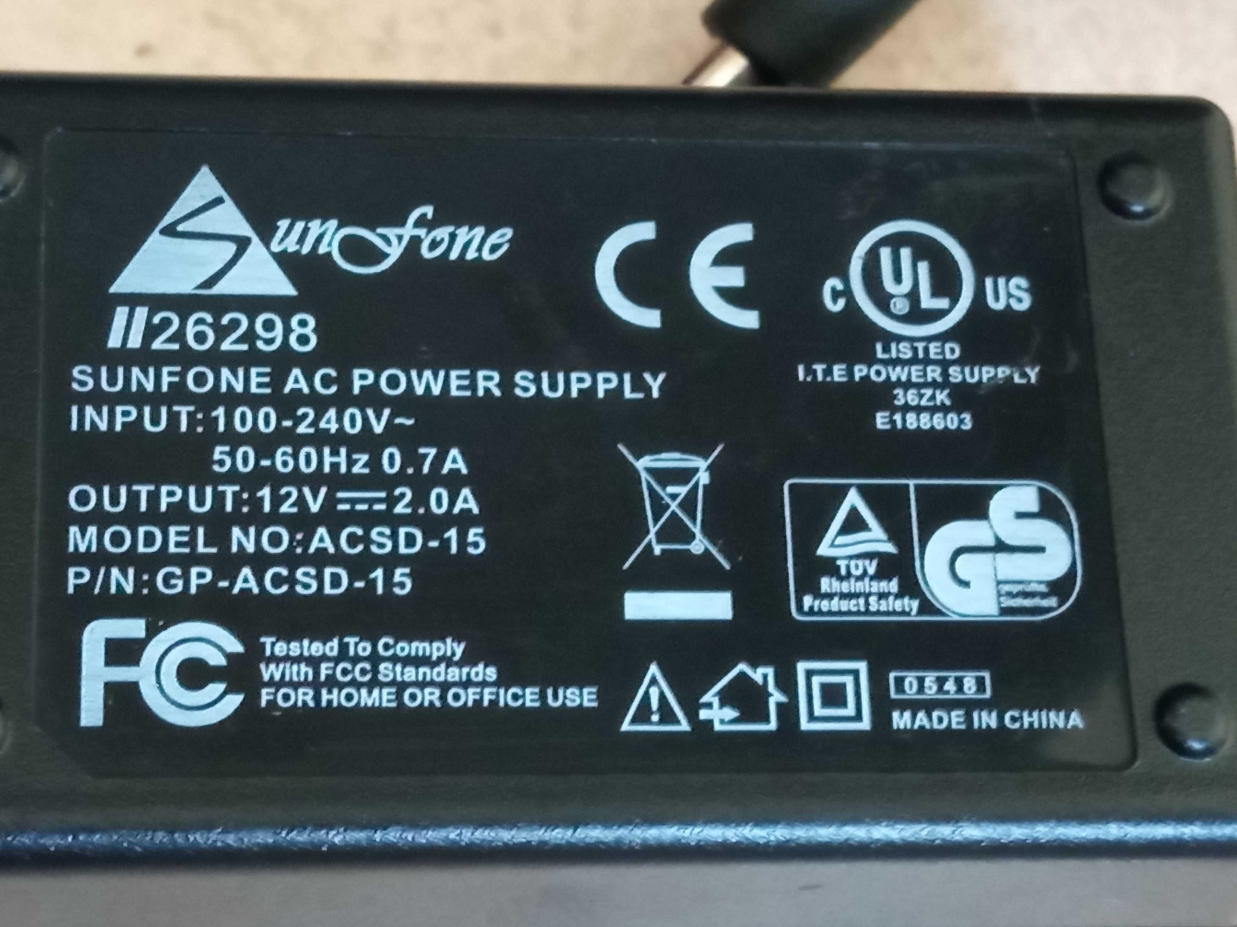 Блок живлення SunFone 12V. 2A.