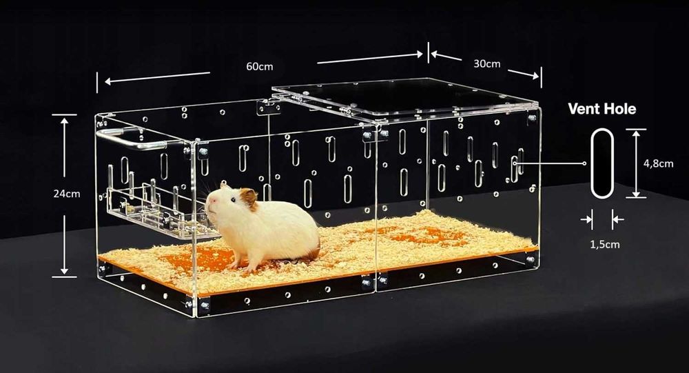 Klatka akrylowa 60x30 cm dla jednej świnki morskiej lub chomika, moduł