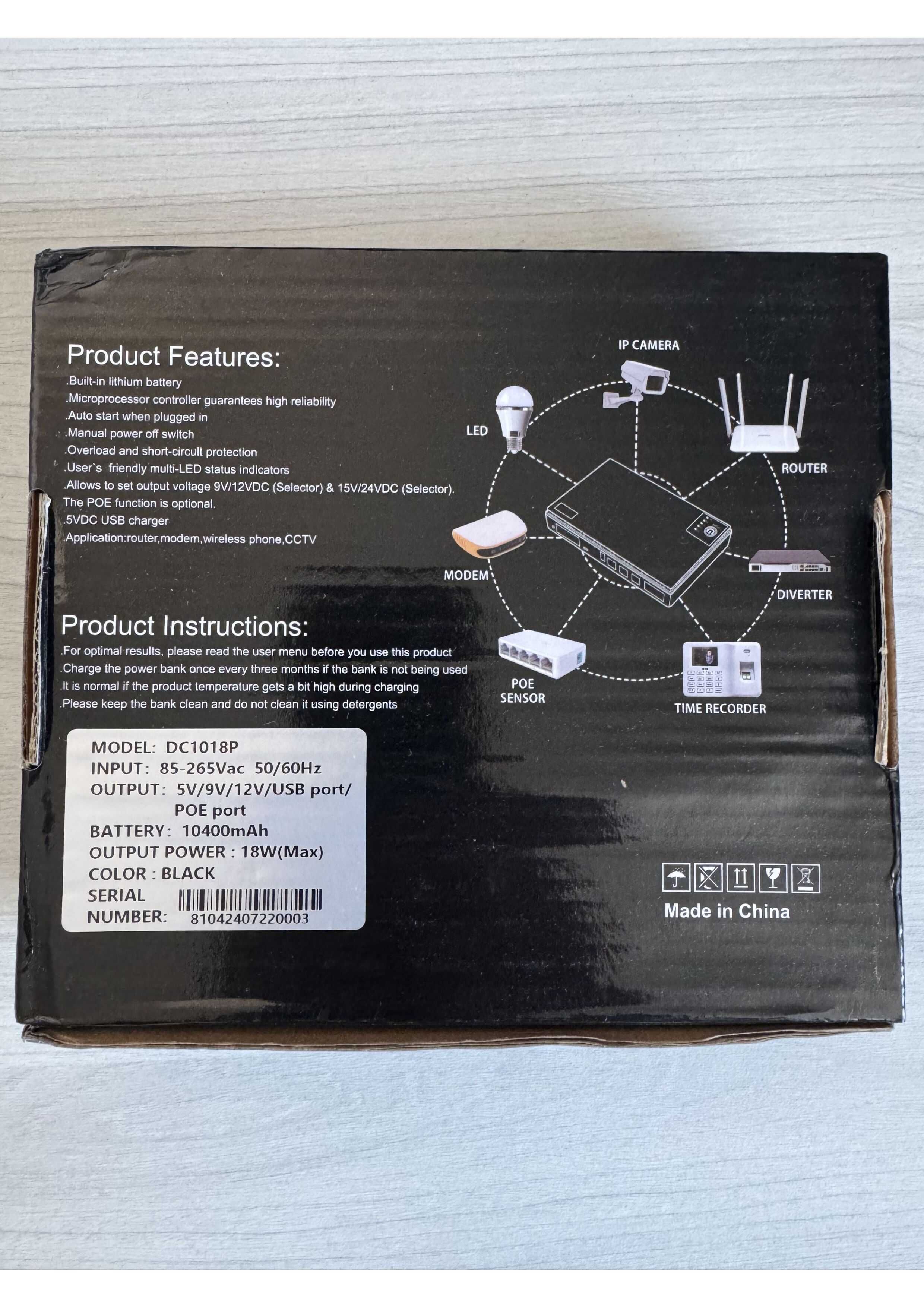Mini UPS Безперебійник для роутера 10400mAh 5/9/12V DC1018P