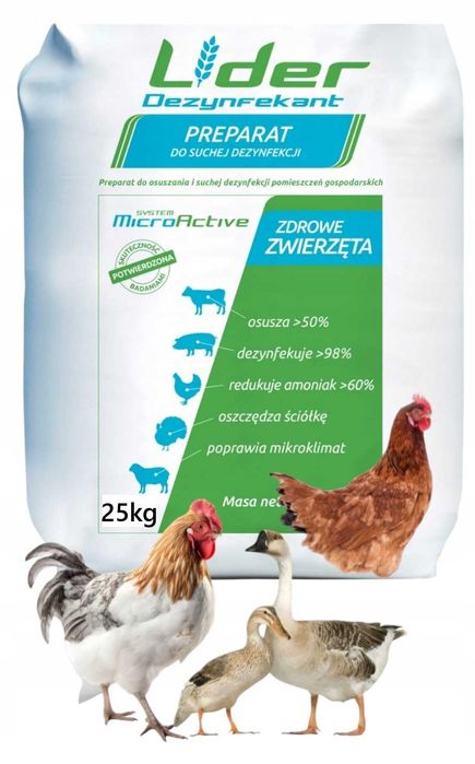 Dezynfekant,, osusza kurnik, redukuje zapach, ogranicza bakterie 25kg