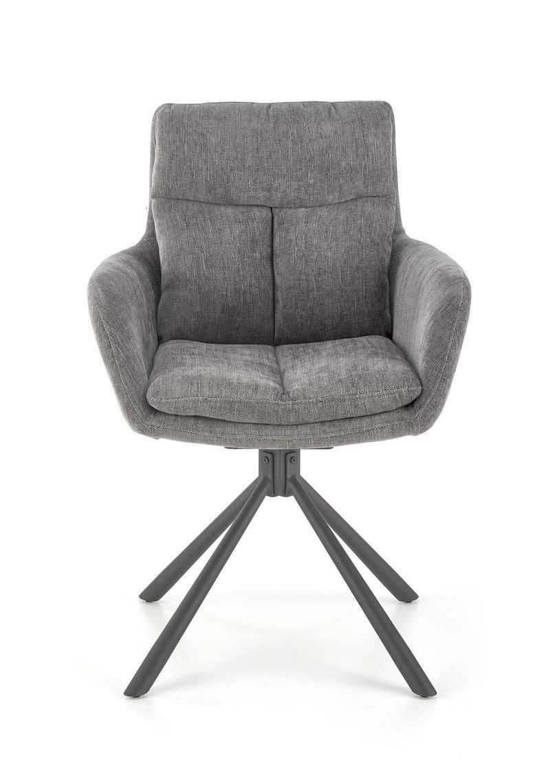 Fotel krzesło obrotowe do jadalni K495 szare, czarna podstawa