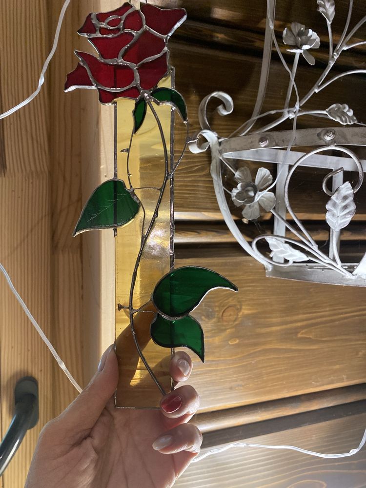 Witraz ze szkla i cyny. Roza hand made
