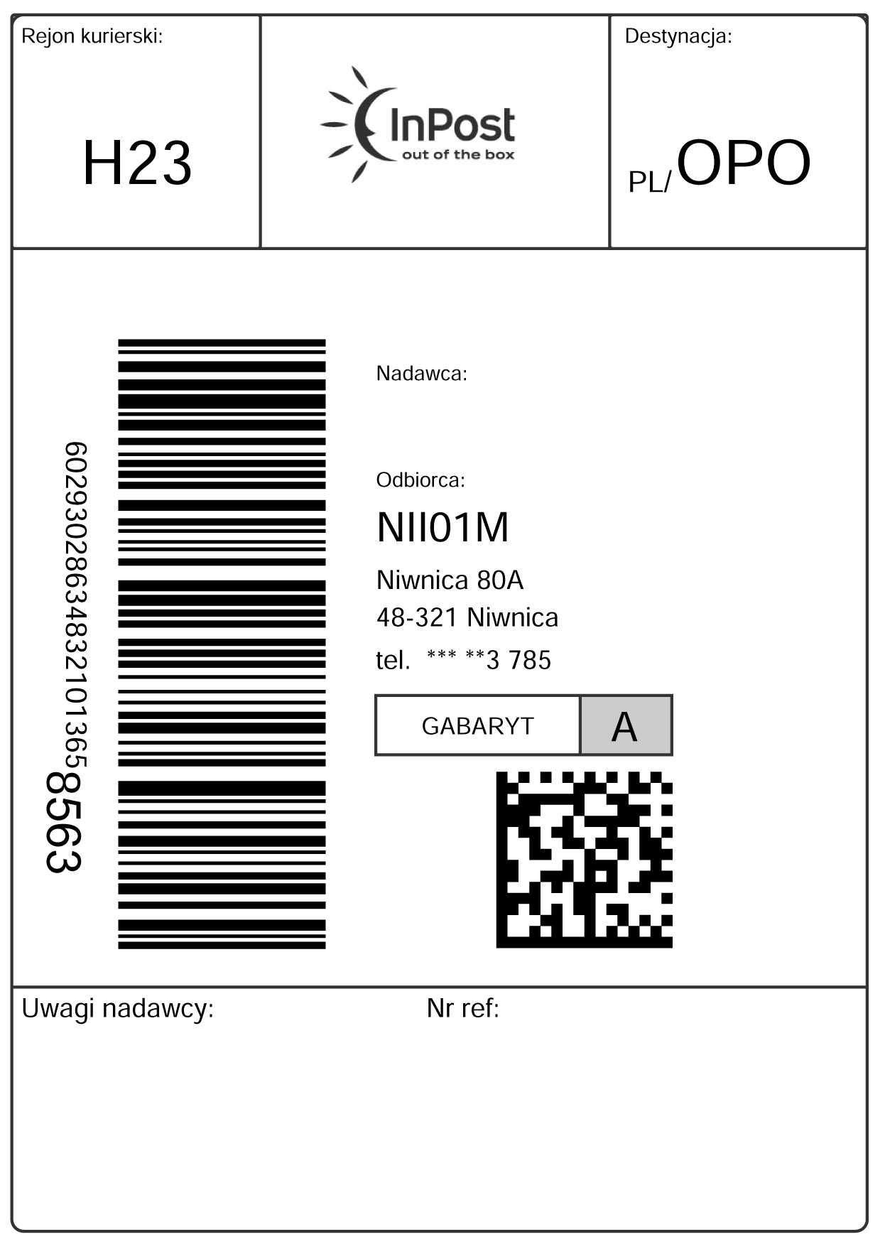 Etykieta na paczkomat A B C InPost