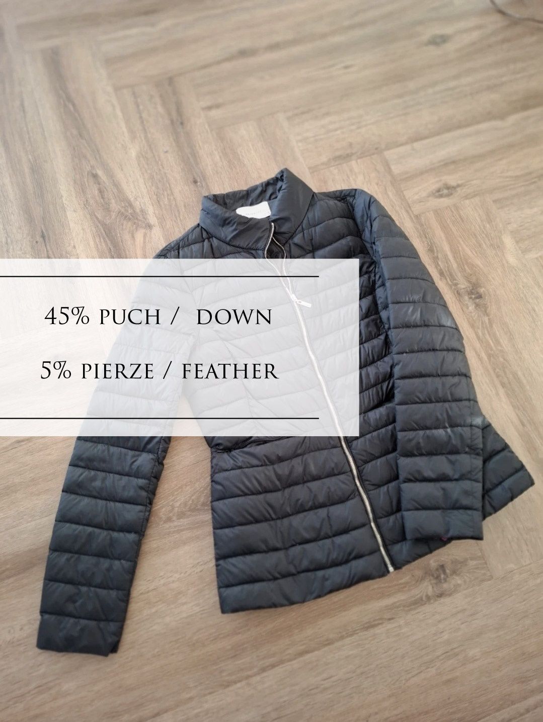 Czarna ciepła lekka puchowa kurtka pikowana down jacket S/36