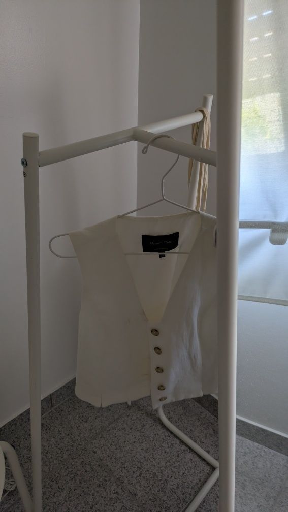 Espelho de pé branco 48x160 cm – com varão e ganchos, ideal para quart