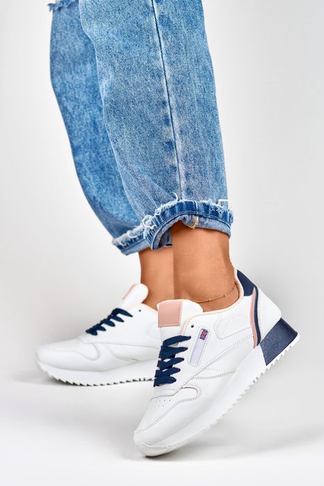 Biało-Niebieskie Sneakersy Damskie Klasyczne