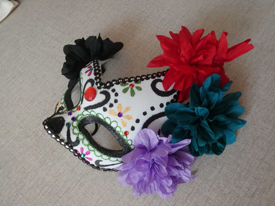 Máscara Olhos Dia de los Muertos com Flores - Halloween