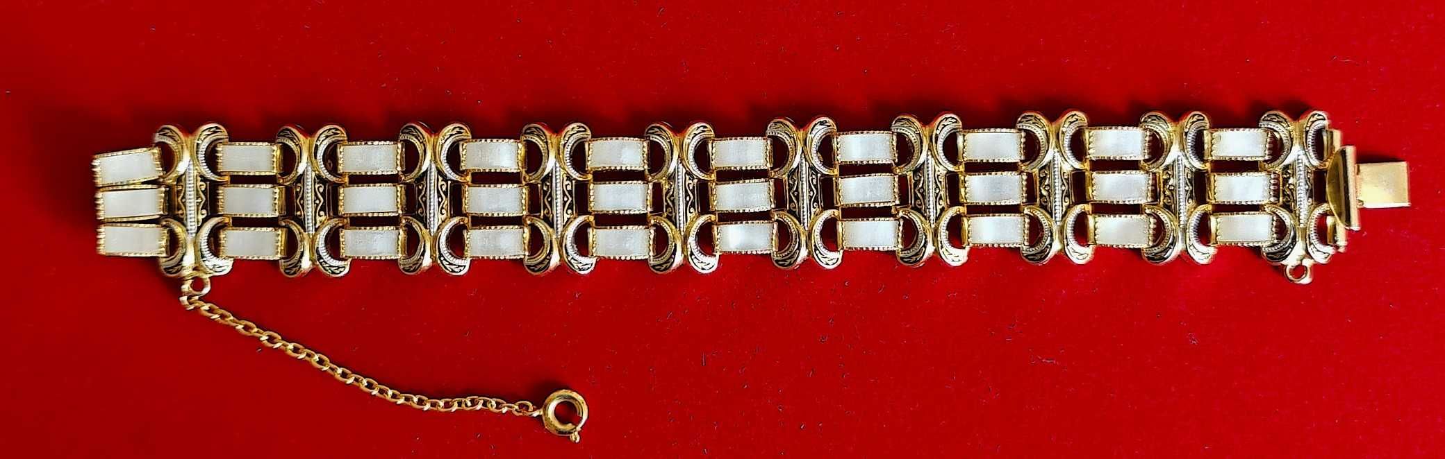 Stara Bransoletka Złoto 14k Filigran Masa Perłowa Styl Art Deco Unikat
