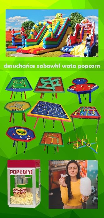 Dmuchańce, zamki dmuchane, zjeżdżalnie na impr. i ur., wata i popcorn