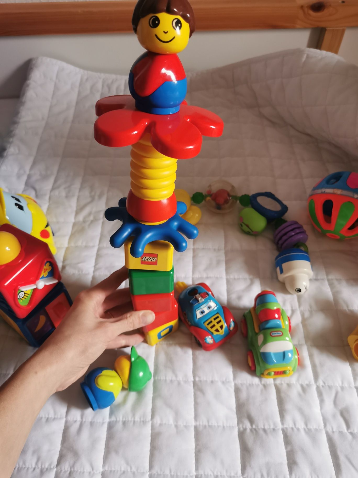 Zabawki Lego duplo Fisher price chicco pociąg klocki lampka grająca