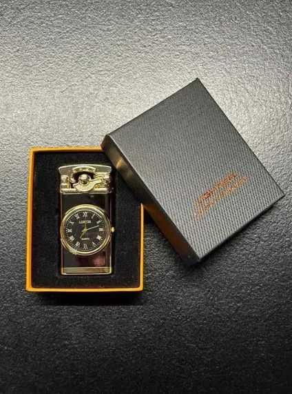Metalowa Zapalniczka Gazowa + Zegarek - CZARNY