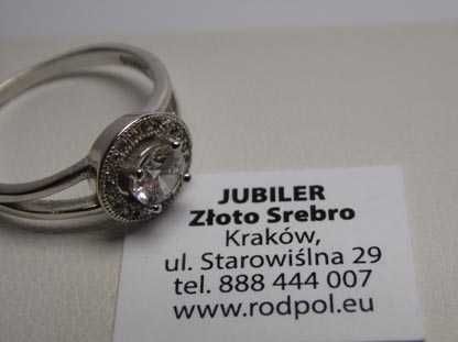 Srebrny pierścionek okrągła markiza z cyrkoniami R.13.