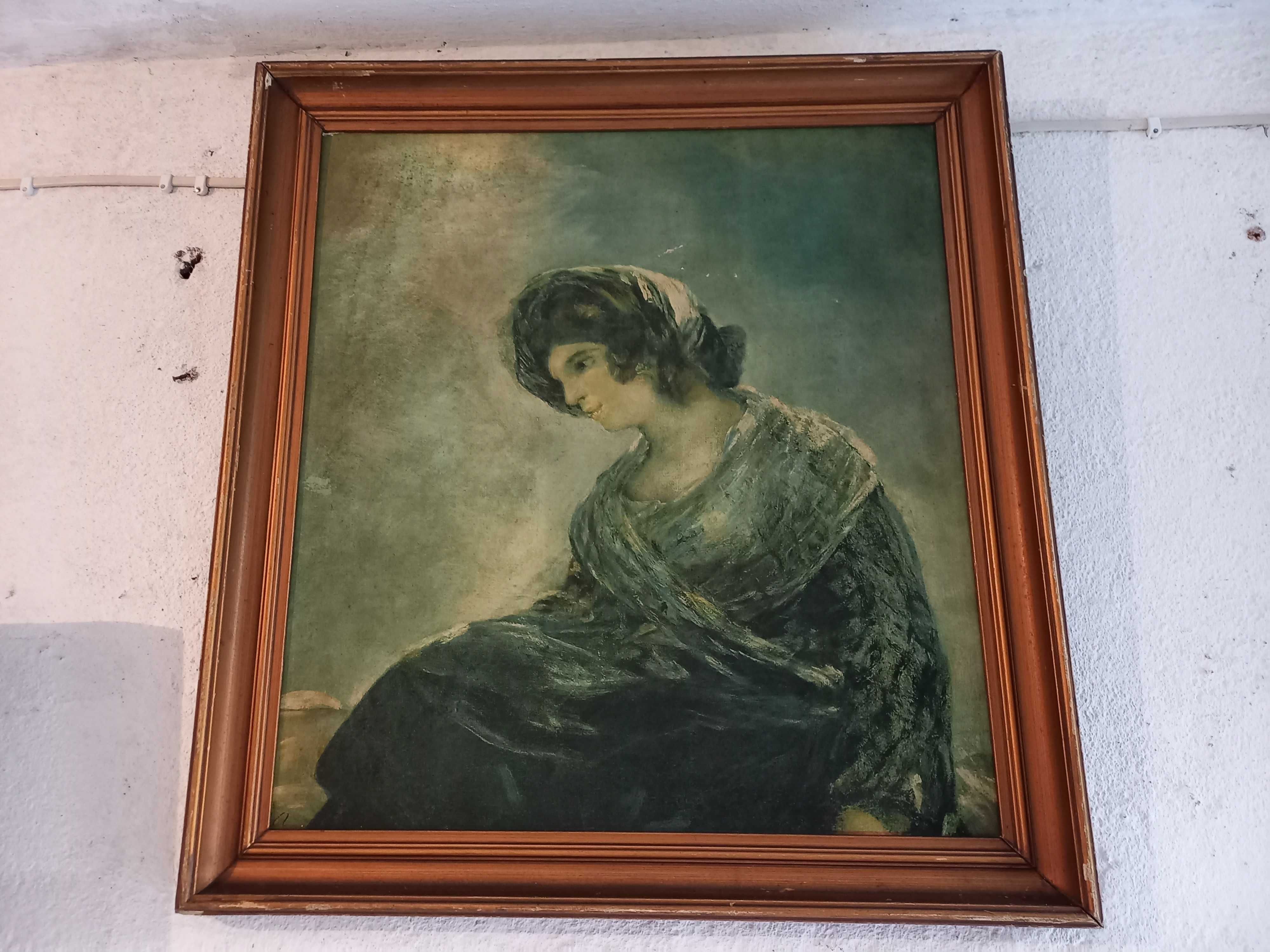 Quadro Grande Antigo Pintado á Mão com Moldura.