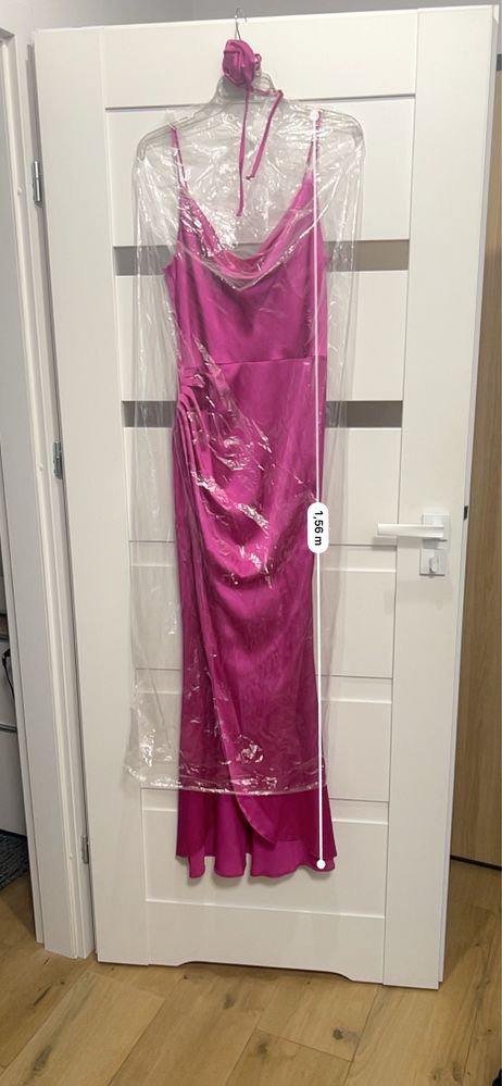 Satynowa suknia maxi 36/38 EMO Candy fuksja róż