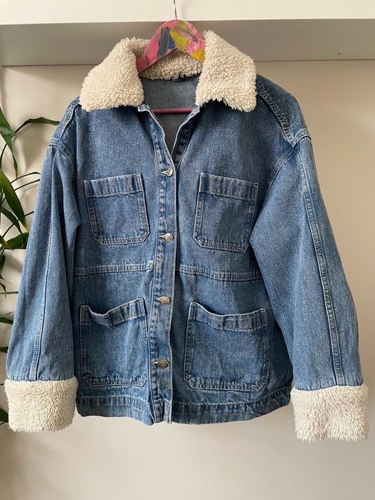 Kurtka jeans h&m z białym kożuszkiem s m l