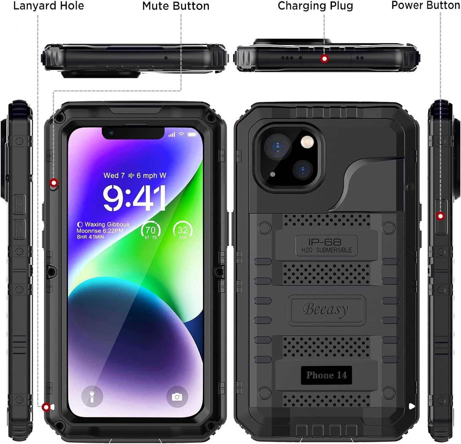 Beeasy iPhone 13 / 14 etui wodoodporne pancerne IP68 metalowa 360