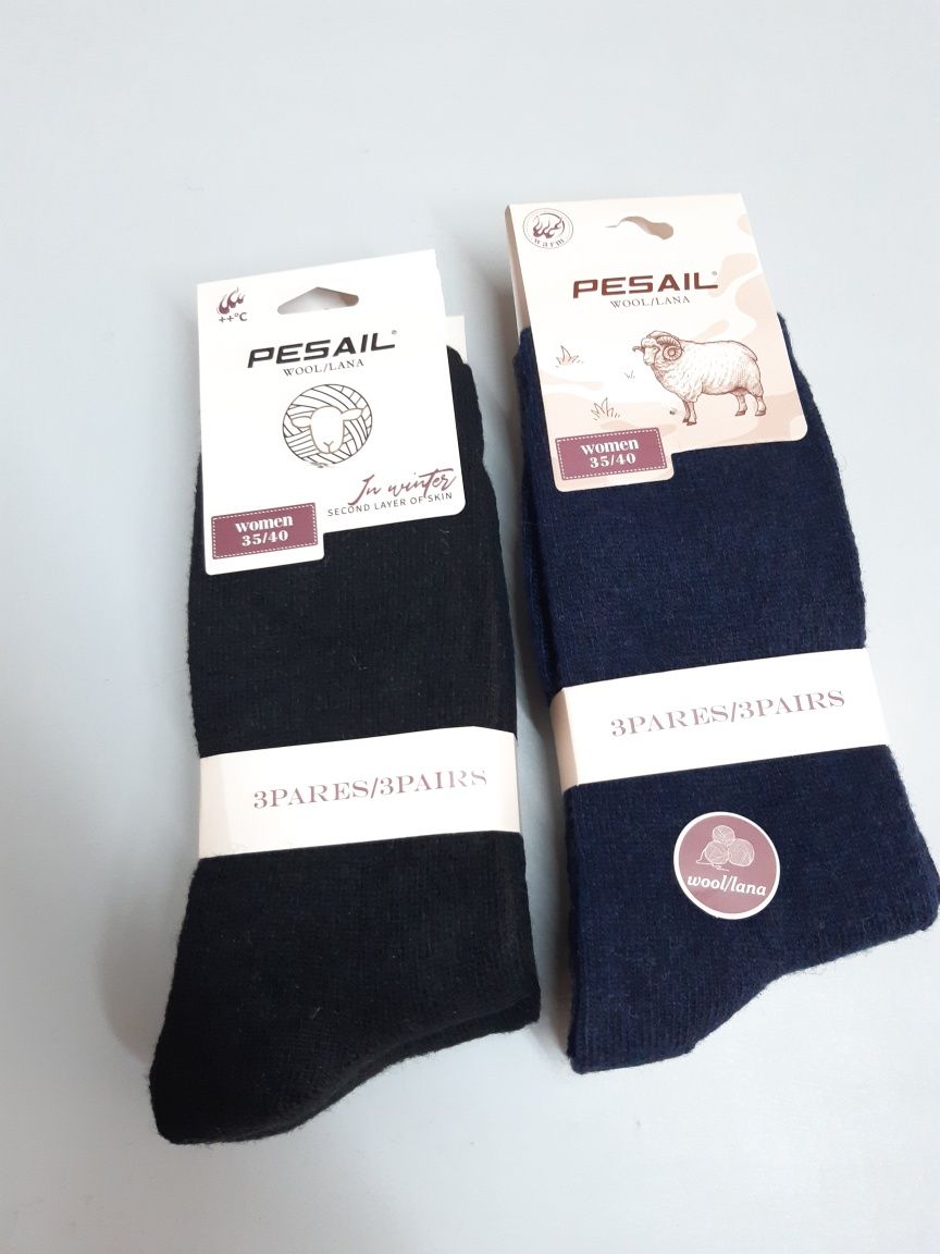 6 pares de meias novas em lã, tamanho 35-40