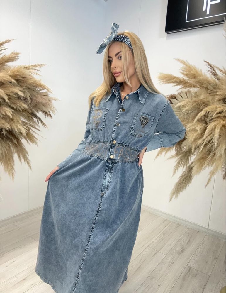 Sukienka Paparazzi Fashion maxi jeans cyrkonie kamienie rozmiar uni