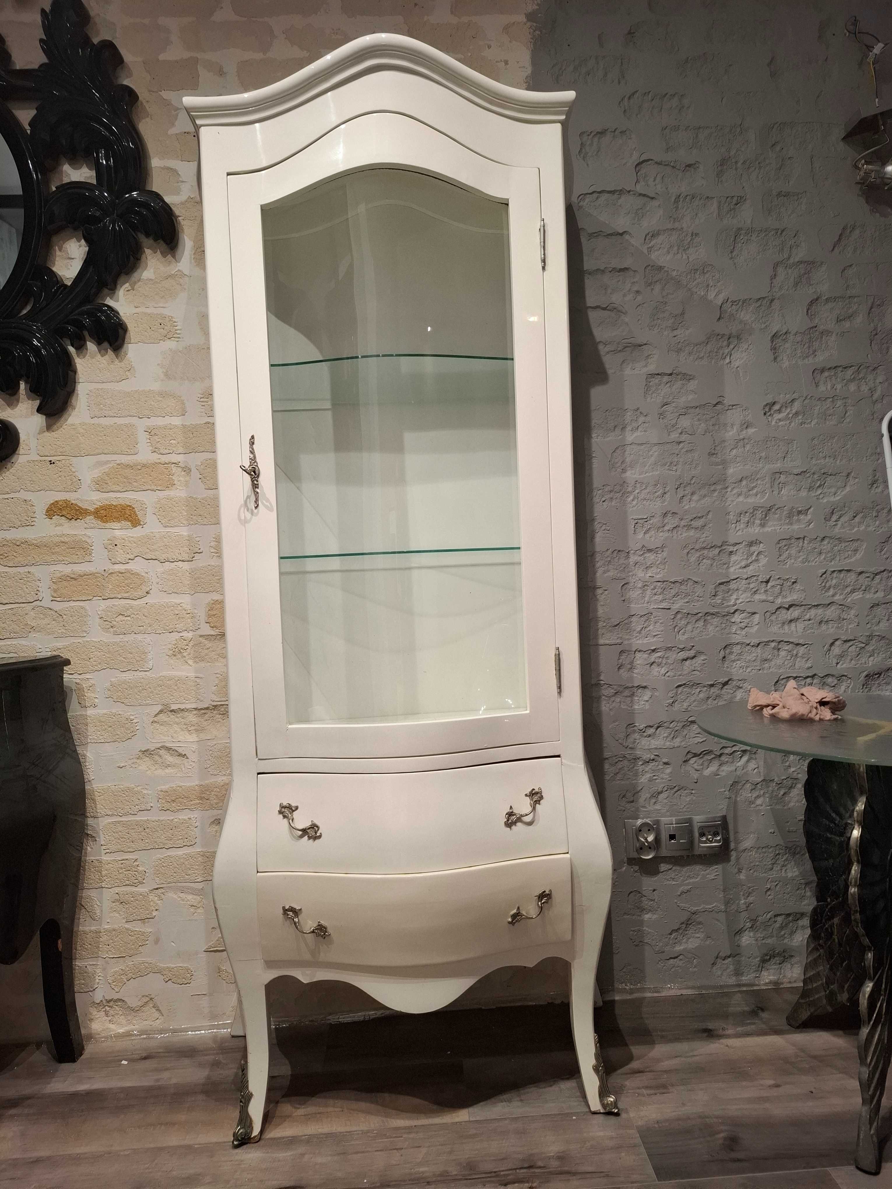 Stylowa biała witryna glamour do salonu + komoda