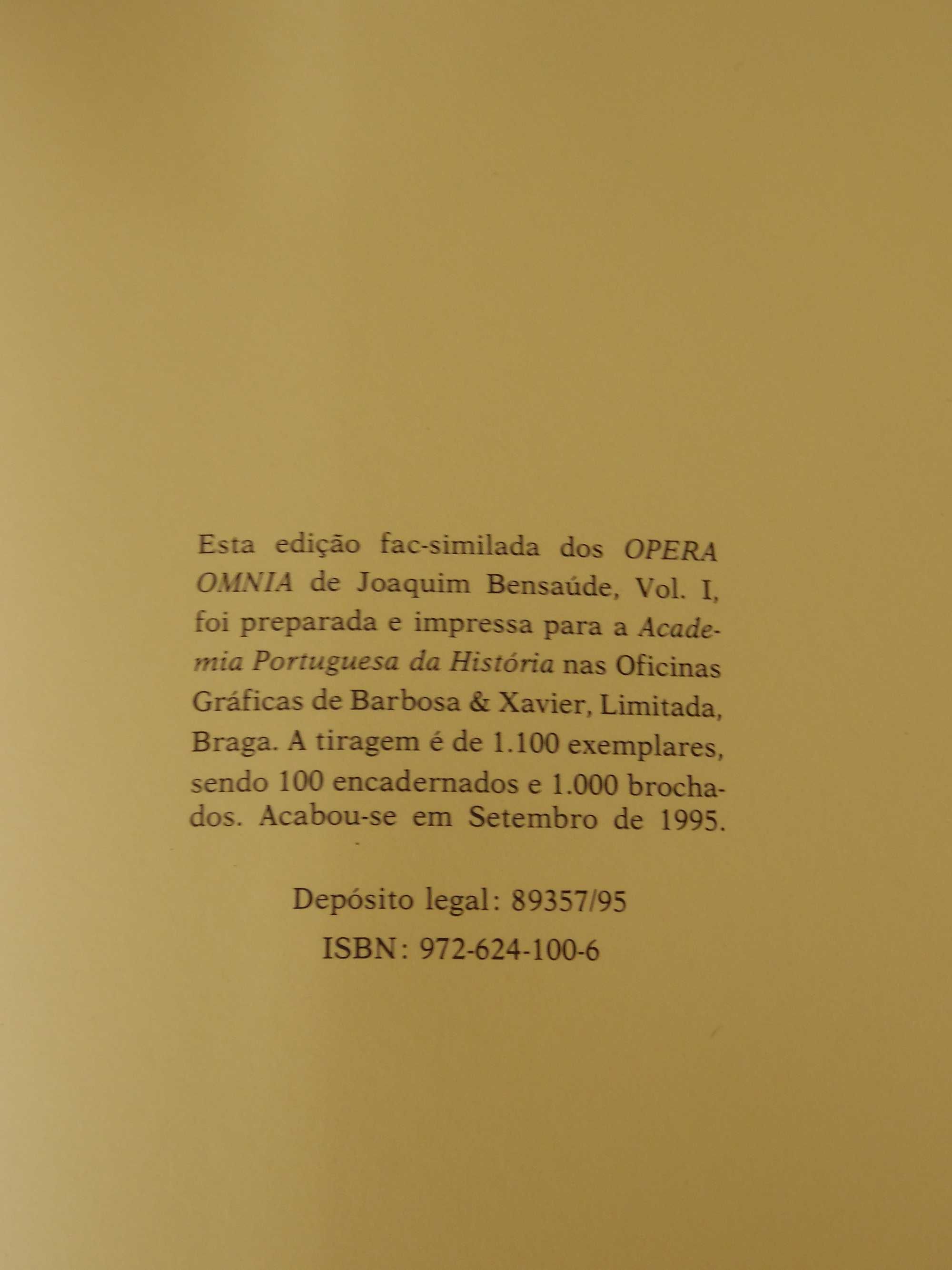 Colecção Opera Omnia Joaquim Bensaúde - 5 Vols.