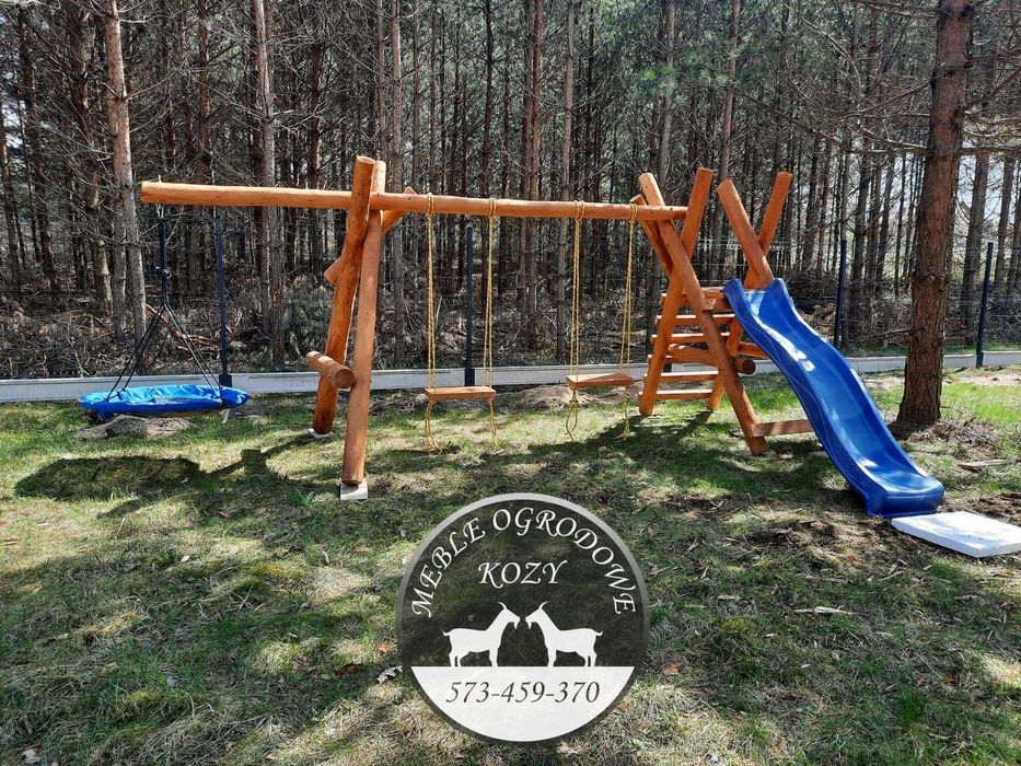 PROMKA! Drewniana huśtawka ogrodowa z grubych bali / Plac zabaw Stelaż